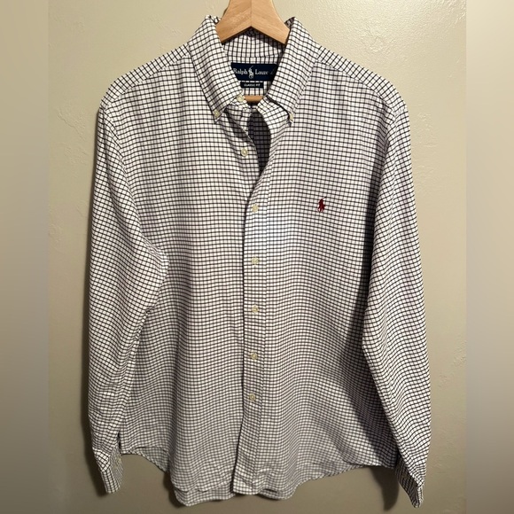 Ralph Lauren Classic Fit 100% Cotton Men's Red & Blue Checkered Shirt 15.5 34/35 - Picture 8 of 16